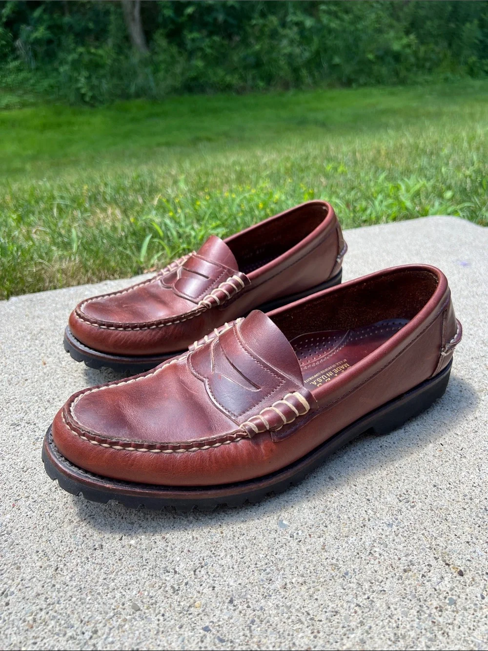 Men's 10 Brown Sewn Leather Penny Loafers Lasting Quality Materials Made in USA